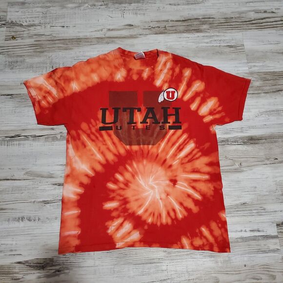 UTES Utah State Red Shirt Size Large Tye Dyed College Tee Utah Utes - Picture 1 of 2